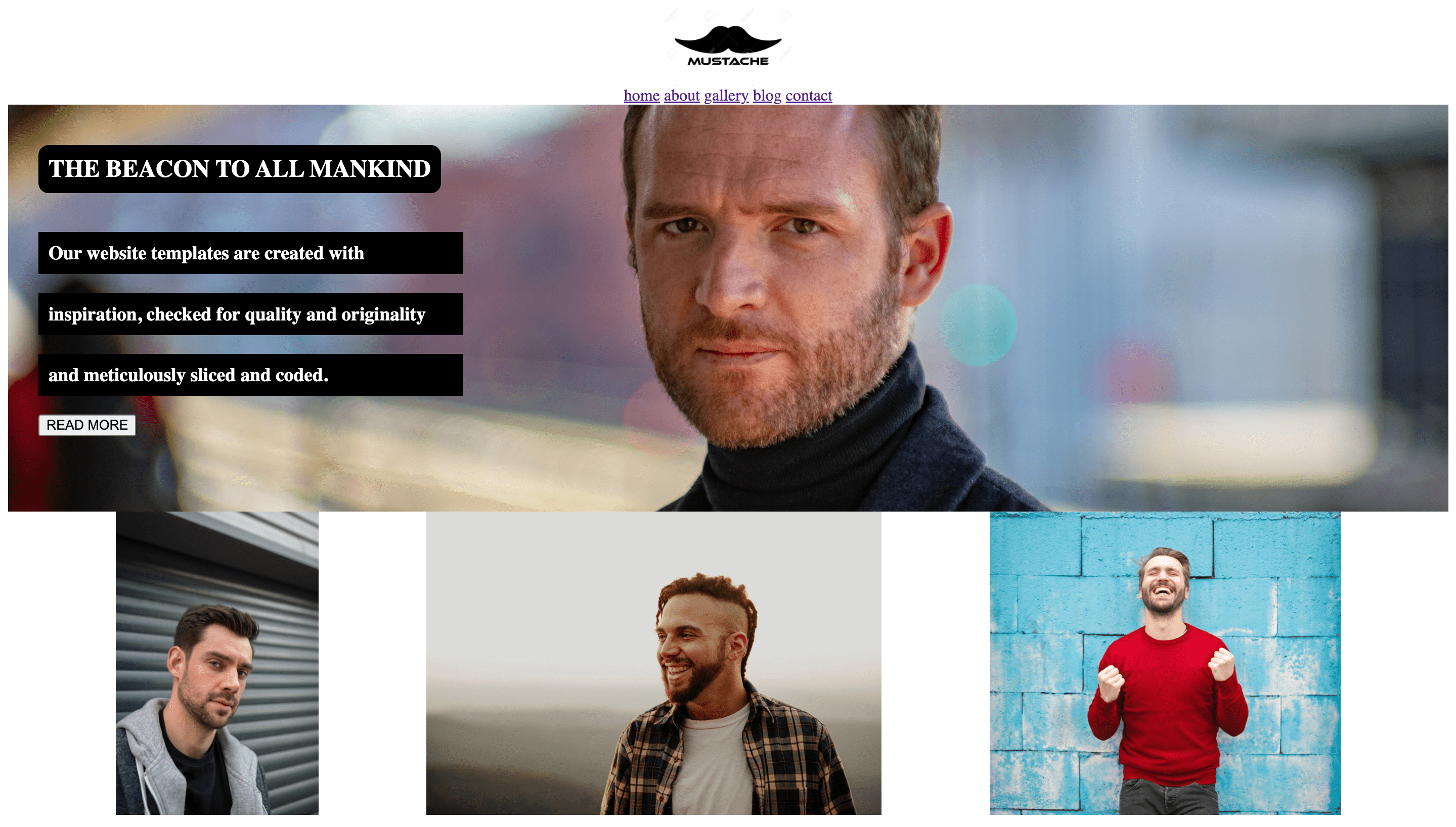 Screenshot of a Barbershop website with pictures of men with various hair styles