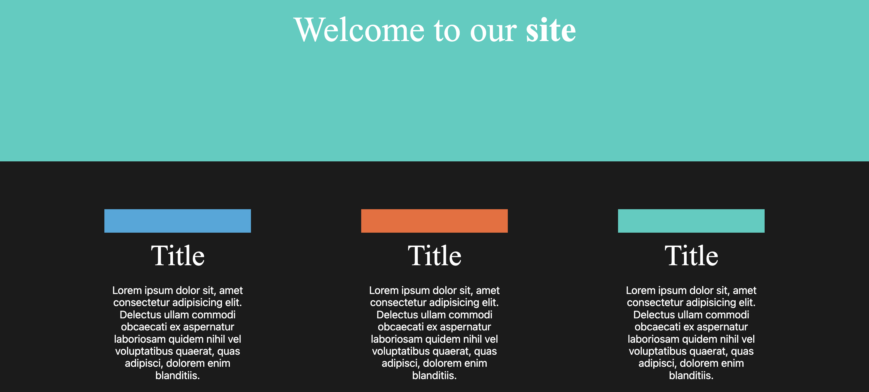 Screen shot of a responsive website with split color background of black and green with white text